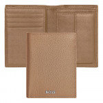 Card holder with flap and money pocket Classic Grained Camel