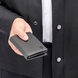 Card holder with flap and money pocket Double B Saffiano Grey