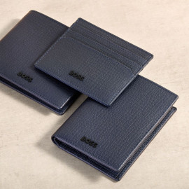 Card holder with flap and money pocket Grid Navy