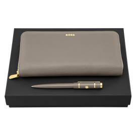 Set HUGO BOSS Taupe (ballpoint pen & travel purse)